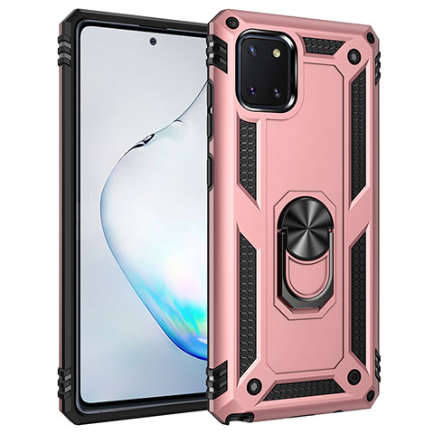 Funda Bumper Silicona y Plastico Mate Carcasa con Magnetico Anillo de dedo Soporte MQ3 para Samsung Galaxy M60s Oro Rosa