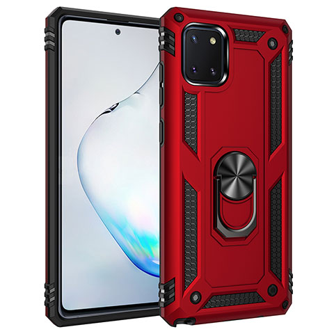 Funda Bumper Silicona y Plastico Mate Carcasa con Magnetico Anillo de dedo Soporte MQ3 para Samsung Galaxy Note 10 Lite Rojo