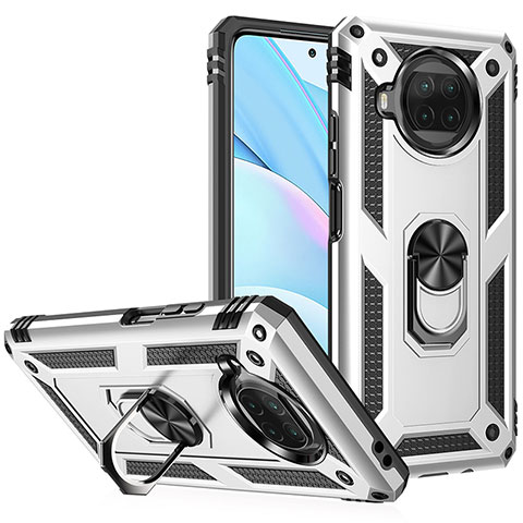 Funda Bumper Silicona y Plastico Mate Carcasa con Magnetico Anillo de dedo Soporte MQ3 para Xiaomi Mi 10T Lite 5G Plata