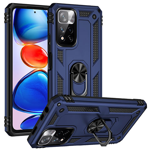 Funda Bumper Silicona y Plastico Mate Carcasa con Magnetico Anillo de dedo Soporte MQ3 para Xiaomi Mi 11i 5G (2022) Azul