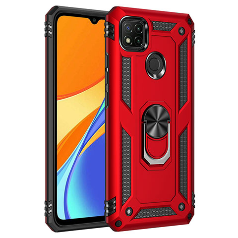 Funda Bumper Silicona y Plastico Mate Carcasa con Magnetico Anillo de dedo Soporte MQ3 para Xiaomi POCO C3 Rojo