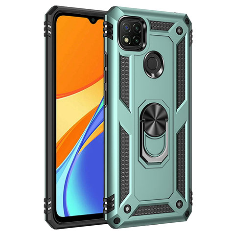 Funda Bumper Silicona y Plastico Mate Carcasa con Magnetico Anillo de dedo Soporte MQ3 para Xiaomi POCO C3 Verde