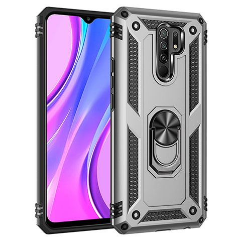 Funda Bumper Silicona y Plastico Mate Carcasa con Magnetico Anillo de dedo Soporte MQ3 para Xiaomi Poco M2 Plata