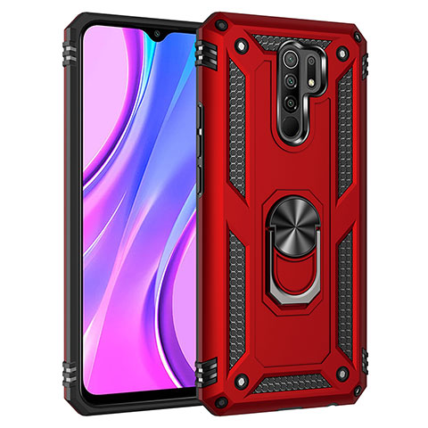 Funda Bumper Silicona y Plastico Mate Carcasa con Magnetico Anillo de dedo Soporte MQ3 para Xiaomi Poco M2 Rojo