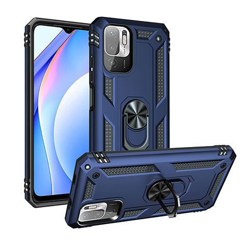 Funda Bumper Silicona y Plastico Mate Carcasa con Magnetico Anillo de dedo Soporte MQ3 para Xiaomi POCO M3 Pro 5G Azul