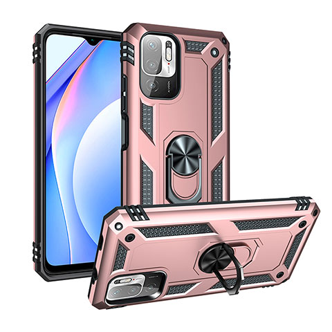 Funda Bumper Silicona y Plastico Mate Carcasa con Magnetico Anillo de dedo Soporte MQ3 para Xiaomi POCO M3 Pro 5G Oro Rosa