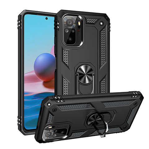 Funda Bumper Silicona y Plastico Mate Carcasa con Magnetico Anillo de dedo Soporte MQ3 para Xiaomi Poco M5S Negro