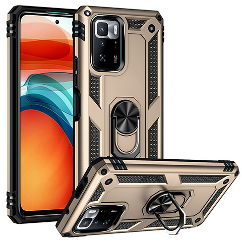 Funda Bumper Silicona y Plastico Mate Carcasa con Magnetico Anillo de dedo Soporte MQ3 para Xiaomi Poco X3 GT 5G Oro