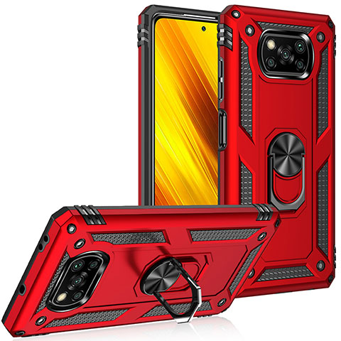 Funda Bumper Silicona y Plastico Mate Carcasa con Magnetico Anillo de dedo Soporte MQ3 para Xiaomi Poco X3 NFC Rojo