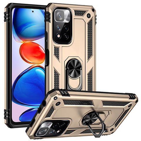 Funda Bumper Silicona y Plastico Mate Carcasa con Magnetico Anillo de dedo Soporte MQ3 para Xiaomi Poco X4 NFC Oro