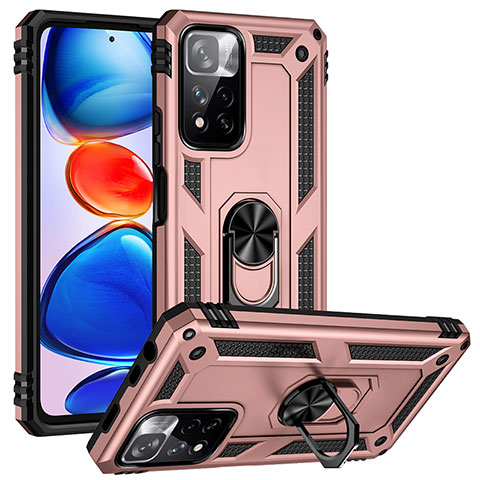 Funda Bumper Silicona y Plastico Mate Carcasa con Magnetico Anillo de dedo Soporte MQ3 para Xiaomi Poco X4 NFC Oro Rosa