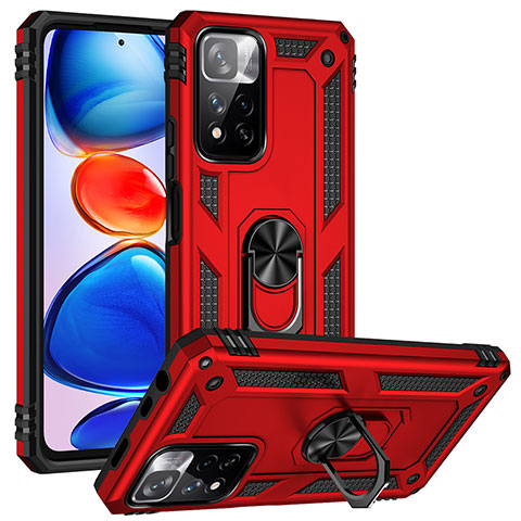 Funda Bumper Silicona y Plastico Mate Carcasa con Magnetico Anillo de dedo Soporte MQ3 para Xiaomi Poco X4 NFC Rojo