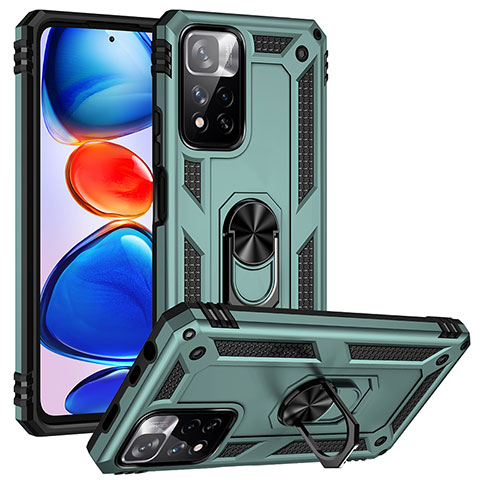 Funda Bumper Silicona y Plastico Mate Carcasa con Magnetico Anillo de dedo Soporte MQ3 para Xiaomi Poco X4 NFC Verde