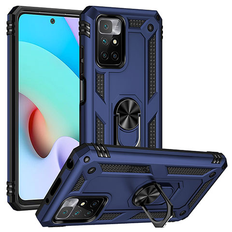 Funda Bumper Silicona y Plastico Mate Carcasa con Magnetico Anillo de dedo Soporte MQ3 para Xiaomi Redmi 10 (2022) Azul