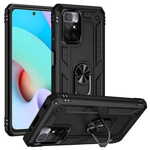 Funda Bumper Silicona y Plastico Mate Carcasa con Magnetico Anillo de dedo Soporte MQ3 para Xiaomi Redmi 10 (2022) Negro