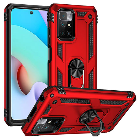 Funda Bumper Silicona y Plastico Mate Carcasa con Magnetico Anillo de dedo Soporte MQ3 para Xiaomi Redmi 10 (2022) Rojo