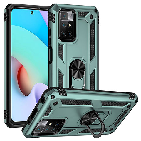 Funda Bumper Silicona y Plastico Mate Carcasa con Magnetico Anillo de dedo Soporte MQ3 para Xiaomi Redmi 10 (2022) Verde