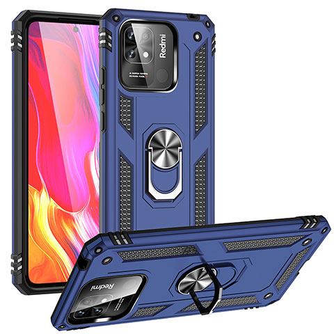 Funda Bumper Silicona y Plastico Mate Carcasa con Magnetico Anillo de dedo Soporte MQ3 para Xiaomi Redmi 10 Power Azul