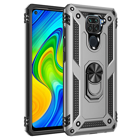 Funda Bumper Silicona y Plastico Mate Carcasa con Magnetico Anillo de dedo Soporte MQ3 para Xiaomi Redmi 10X 4G Plata