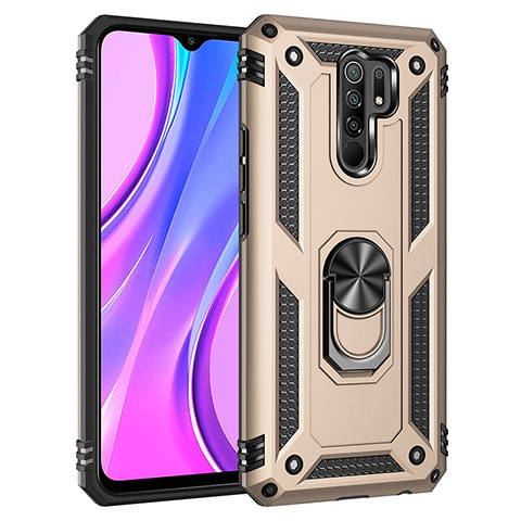 Funda Bumper Silicona y Plastico Mate Carcasa con Magnetico Anillo de dedo Soporte MQ3 para Xiaomi Redmi 9 Oro