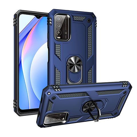 Funda Bumper Silicona y Plastico Mate Carcasa con Magnetico Anillo de dedo Soporte MQ3 para Xiaomi Redmi 9 Power Azul