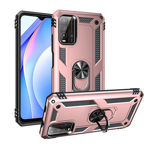 Funda Bumper Silicona y Plastico Mate Carcasa con Magnetico Anillo de dedo Soporte MQ3 para Xiaomi Redmi 9 Power Oro Rosa