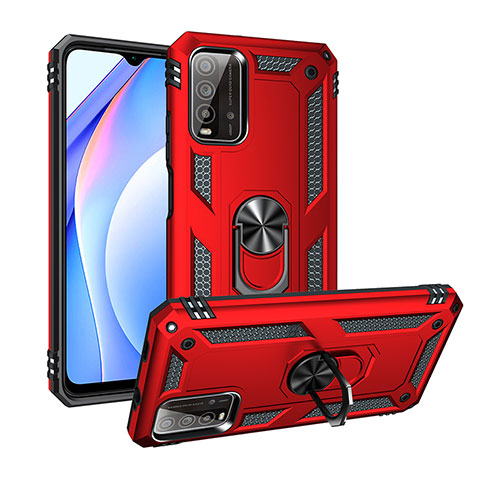 Funda Bumper Silicona y Plastico Mate Carcasa con Magnetico Anillo de dedo Soporte MQ3 para Xiaomi Redmi 9 Power Rojo