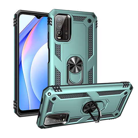 Funda Bumper Silicona y Plastico Mate Carcasa con Magnetico Anillo de dedo Soporte MQ3 para Xiaomi Redmi 9 Power Verde