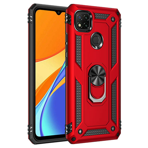 Funda Bumper Silicona y Plastico Mate Carcasa con Magnetico Anillo de dedo Soporte MQ3 para Xiaomi Redmi 9C NFC Rojo