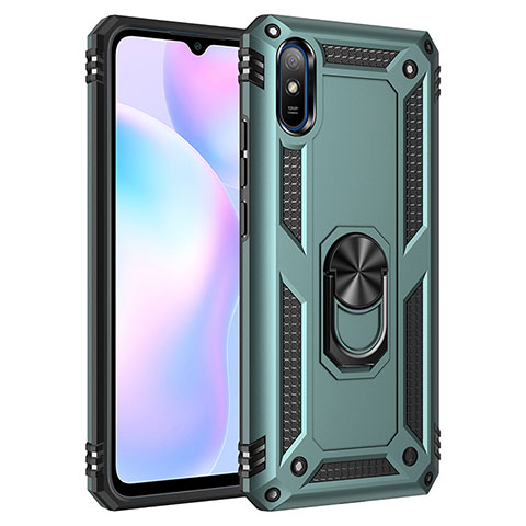 Funda Bumper Silicona y Plastico Mate Carcasa con Magnetico Anillo de dedo Soporte MQ3 para Xiaomi Redmi 9i Verde