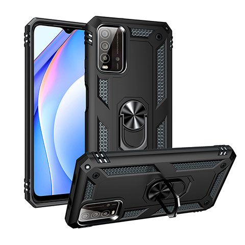 Funda Bumper Silicona y Plastico Mate Carcasa con Magnetico Anillo de dedo Soporte MQ3 para Xiaomi Redmi 9T 4G Negro