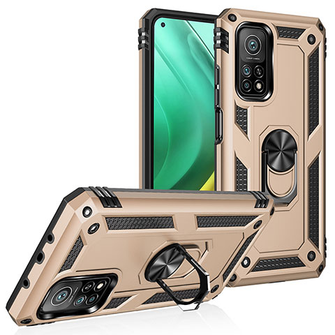 Funda Bumper Silicona y Plastico Mate Carcasa con Magnetico Anillo de dedo Soporte MQ3 para Xiaomi Redmi K30S 5G Oro