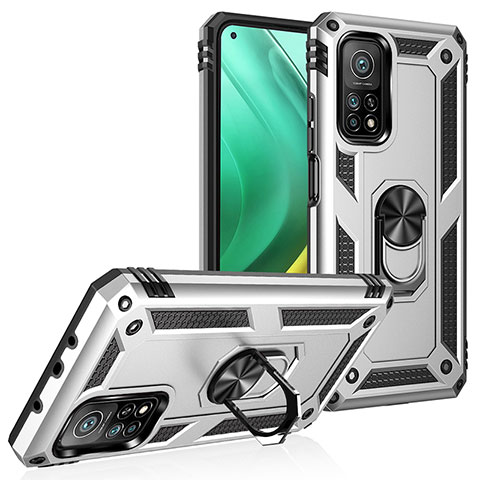 Funda Bumper Silicona y Plastico Mate Carcasa con Magnetico Anillo de dedo Soporte MQ3 para Xiaomi Redmi K30S 5G Plata