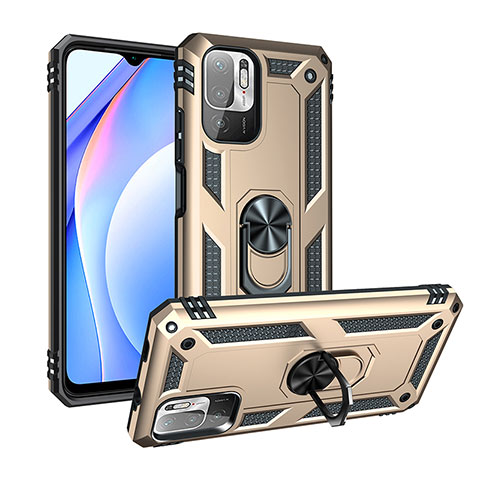 Funda Bumper Silicona y Plastico Mate Carcasa con Magnetico Anillo de dedo Soporte MQ3 para Xiaomi Redmi Note 10 5G Oro