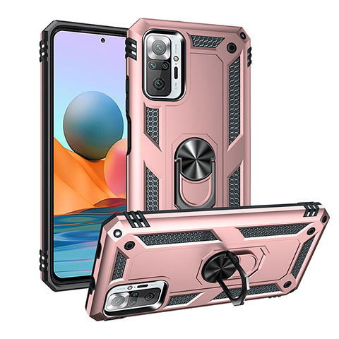 Funda Bumper Silicona y Plastico Mate Carcasa con Magnetico Anillo de dedo Soporte MQ3 para Xiaomi Redmi Note 10 Pro 4G Oro Rosa