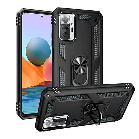 Funda Bumper Silicona y Plastico Mate Carcasa con Magnetico Anillo de dedo Soporte MQ3 para Xiaomi Redmi Note 10 Pro Max Negro