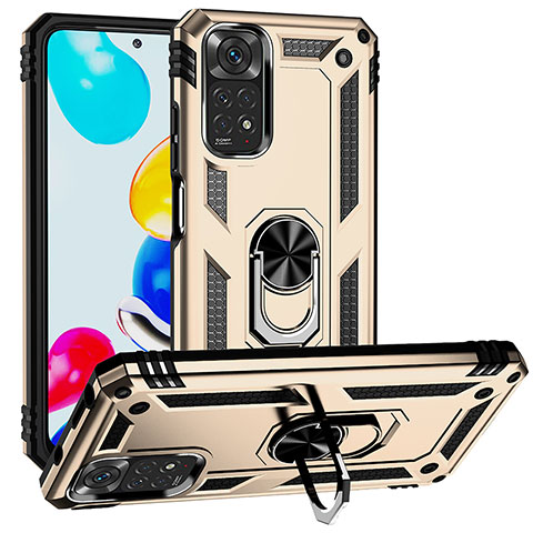 Funda Bumper Silicona y Plastico Mate Carcasa con Magnetico Anillo de dedo Soporte MQ3 para Xiaomi Redmi Note 11 4G (2022) Oro