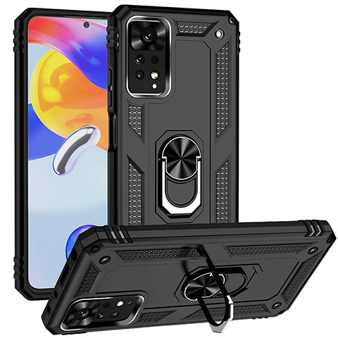 Funda Bumper Silicona y Plastico Mate Carcasa con Magnetico Anillo de dedo Soporte MQ3 para Xiaomi Redmi Note 11 Pro 4G Negro