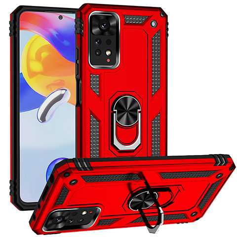 Funda Bumper Silicona y Plastico Mate Carcasa con Magnetico Anillo de dedo Soporte MQ3 para Xiaomi Redmi Note 11 Pro 4G Rojo