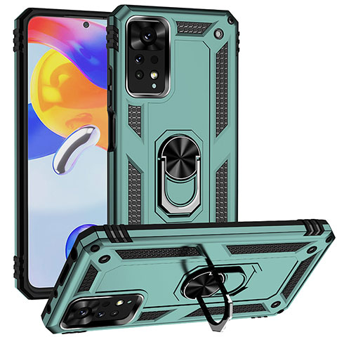 Funda Bumper Silicona y Plastico Mate Carcasa con Magnetico Anillo de dedo Soporte MQ3 para Xiaomi Redmi Note 11 Pro 4G Verde