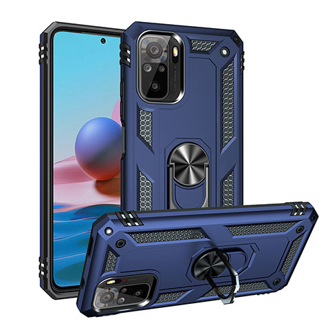 Funda Bumper Silicona y Plastico Mate Carcasa con Magnetico Anillo de dedo Soporte MQ3 para Xiaomi Redmi Note 11 SE India 4G Azul