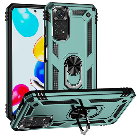 Funda Bumper Silicona y Plastico Mate Carcasa con Magnetico Anillo de dedo Soporte MQ3 para Xiaomi Redmi Note 11S 4G Verde