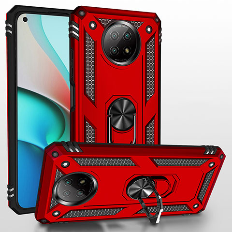 Funda Bumper Silicona y Plastico Mate Carcasa con Magnetico Anillo de dedo Soporte MQ3 para Xiaomi Redmi Note 9 5G Rojo