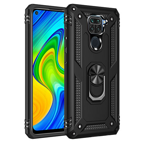 Funda Bumper Silicona y Plastico Mate Carcasa con Magnetico Anillo de dedo Soporte MQ3 para Xiaomi Redmi Note 9 Negro