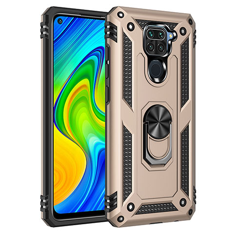 Funda Bumper Silicona y Plastico Mate Carcasa con Magnetico Anillo de dedo Soporte MQ3 para Xiaomi Redmi Note 9 Oro