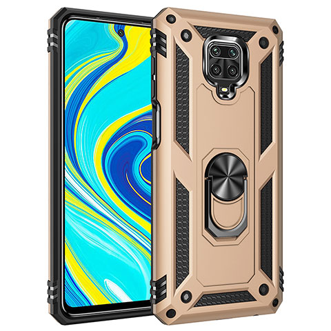 Funda Bumper Silicona y Plastico Mate Carcasa con Magnetico Anillo de dedo Soporte MQ3 para Xiaomi Redmi Note 9 Pro Max Oro