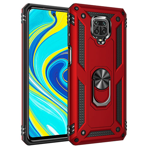 Funda Bumper Silicona y Plastico Mate Carcasa con Magnetico Anillo de dedo Soporte MQ3 para Xiaomi Redmi Note 9 Pro Max Rojo