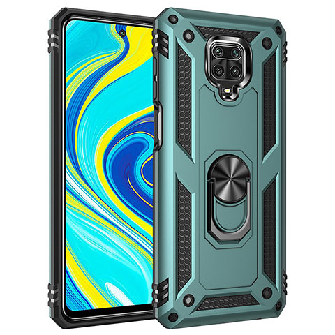 Funda Bumper Silicona y Plastico Mate Carcasa con Magnetico Anillo de dedo Soporte MQ3 para Xiaomi Redmi Note 9 Pro Max Verde