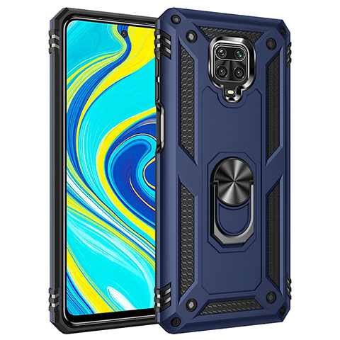 Funda Bumper Silicona y Plastico Mate Carcasa con Magnetico Anillo de dedo Soporte MQ3 para Xiaomi Redmi Note 9S Azul