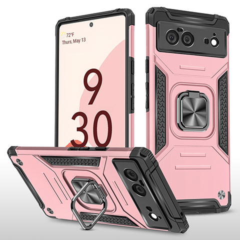 Funda Bumper Silicona y Plastico Mate Carcasa con Magnetico Anillo de dedo Soporte MQ4 para Google Pixel 6 5G Oro Rosa